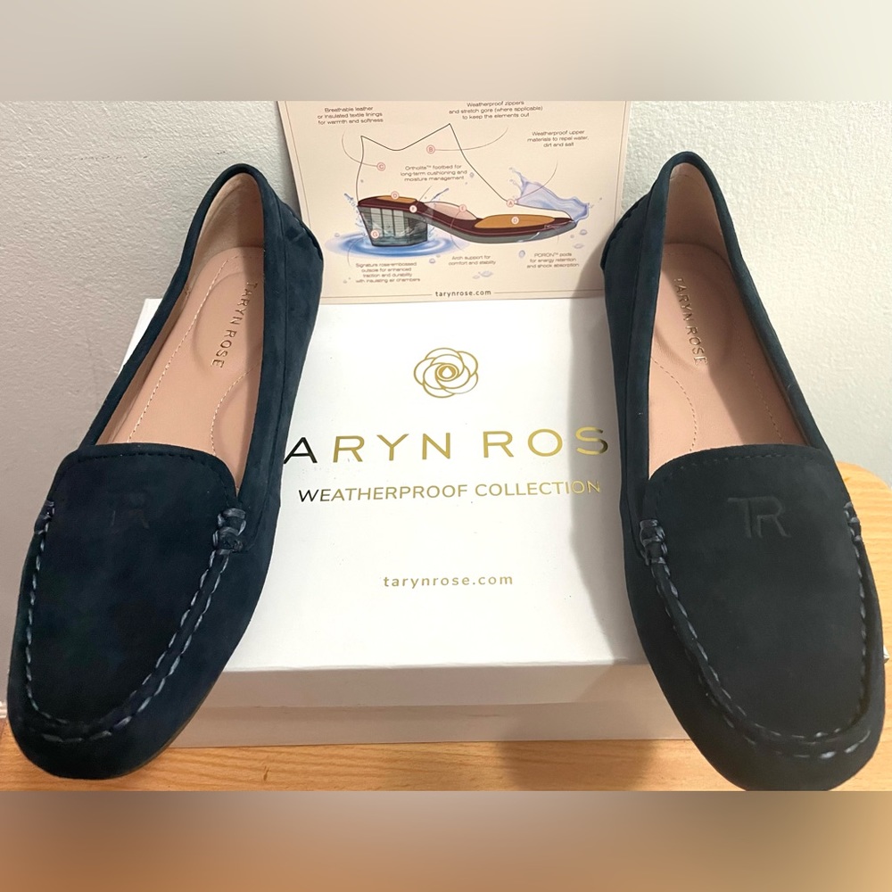 NIB! WATERPROOF TARYN ROSE KAREN SILKY SUEDE DRIVING LOAFERS US 5.5 EU 35.5 BLUE